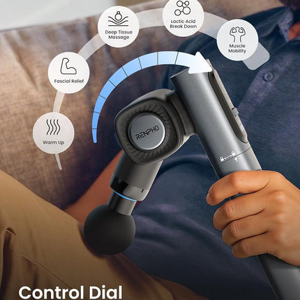 RENPHO Pistola de Masaje con Cabezal y Mango Ajustables, Masajeador Muscular de Percusión Portátil para Masaje de Tejido Profundo, Extend 2 con Estuche de Transporte Portátil, Atletas