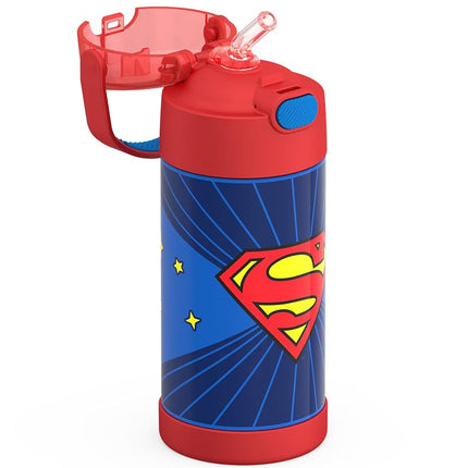 THERMOS FUNTAINER Water Bottle with Straw - 12 Ounce - Kids Stainless Steel Vacuum Insulated Water Bottle with Lid, Superman