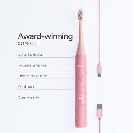 Ordo Sonic Lite | Sonic Toothbrush with 35,000 Pulses/Min | Electric Toothbrush for Adults | Dual Modes | 5+ Weeks Battery | Smart Timer | Waterproof | USB-C Petal