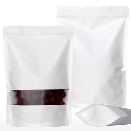 SumDirect 100Pcs White Kraft Stand Up Bags,Self-Se