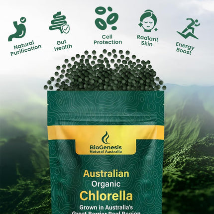 Biogenesis Organic Chlorella Mini Tablets – 300 Count (200mg) | Australian Grown | Rich in Chlorophyll, Vitamins & Minerals | Supports Energy & Immunity | Vegan Mini Tablets