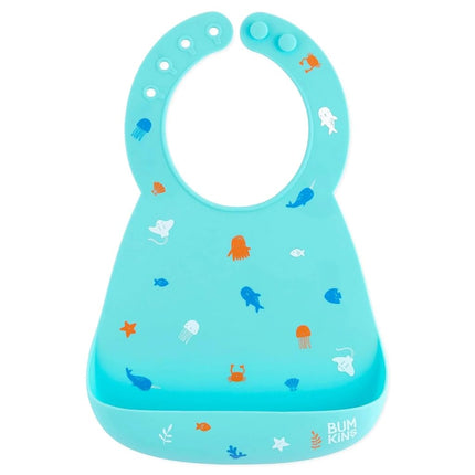 Bumkins Bibs, Silicone Pocket for Babies, Baby Bib for Girl or Boy, for 6-24 Months Up to Toddler, Essential Must Have for Eating, Feeding, Baby Led Weaning Supplies, Mess Saving, Ocean Life Blue