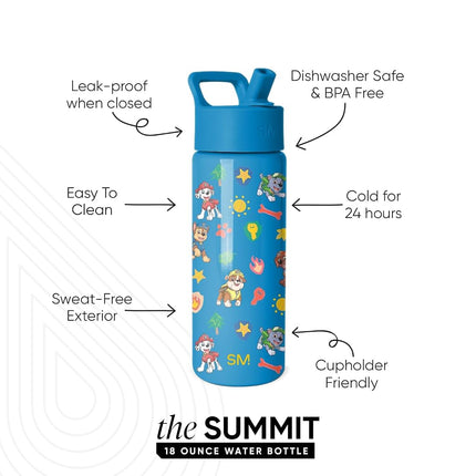 Simple Modern Paw Patrol Kids Water Bottle with Straw Lid | Reusable Insulated Stainless Steel Cup for Girls, School | Summit Collection | 18oz, Outdoor Adventures