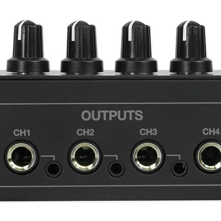 Rockville RHPA4 4-Channel Headphone Amplifier, Stereo/Mono Switch, Dual 1/4" and 3.5mm Outputs per Channel, USB Power, for Studio and Podcast Monitoring