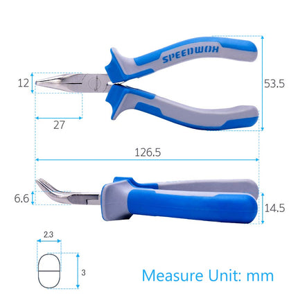 SPEEDWOX 5 inch Bent Long Nose Pliers Mini Curved Needle Nose Pliers for jewelry Making 45 Degrees Bent Chain Nose Fine Pliers Functional Micro Professional Tool with Spring Chrome Vanadium Steel