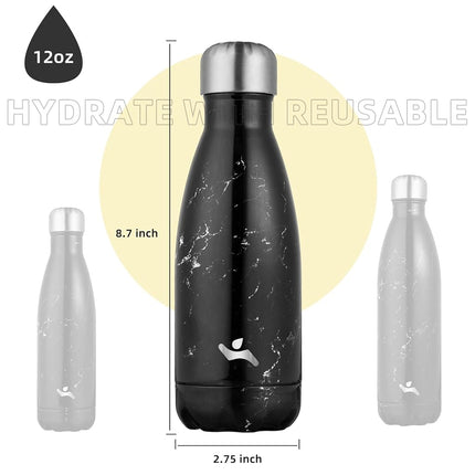 Konokyo Insulated Water Bottles,12oz Double Wall Stainless Steel Vacumm Metal Flask for Sports Travel,Marble-Midnight