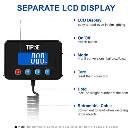 TIPRE Shipping Scale 660lbs for Packages,Heavy Duty Digital Postal Express Scale,1 oz High Accuracy with Charging Cable & Batteries,Extra Large Stainless Steel for Small Business,Warehouse,Home