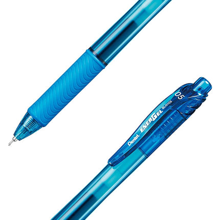 Pentel EnerGel-X Retractable Liquid Gel Pen (0.5mm) Needle Tip, Fine Line, Sky Blue Ink, Box of 12 (BLN105-S)