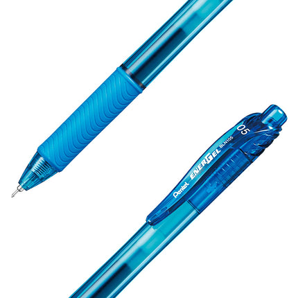 Pentel EnerGel-X Retractable Liquid Gel Pen (0.5mm) Needle Tip, Fine Line, Sky Blue Ink, Box of 12 (BLN105-S)