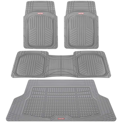 Motor Trend Premium FlexTough Plus All-Protection DeepDish Front & Rear Mats with Trunk Cargo Liner - Combo Set - All Weather Traction Grips, Gray