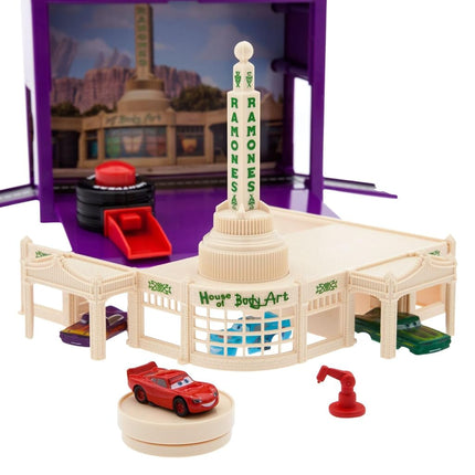 Disney Pixar Car Play Set - Toolbox Case with Lightning McQueen & Ramone Die Cast Cars, Launcher, Body Shop, Turntable, Track & More