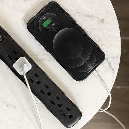 GE UltraPro 2 Pack 6-Outlet Surge Protector, 3ft Braided Cord Power Strip, 450 Joules, Black