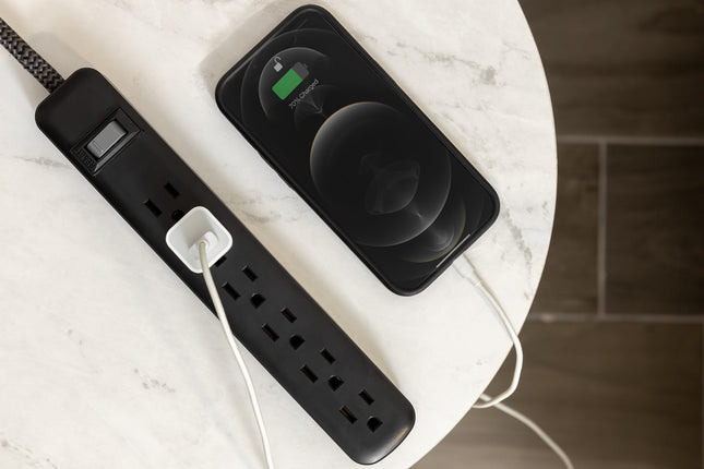 GE UltraPro 2 Pack 6-Outlet Surge Protector, 3ft Braided Cord Power Strip, 450 Joules, Black