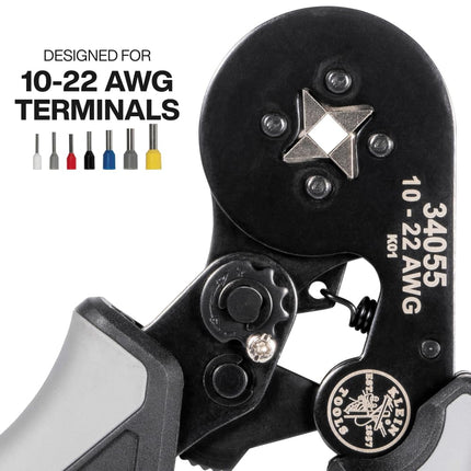 Klein Tools 34060 Ferrule Crimping Tool Set with Ratcheting Square Crimper Pliers, 1200 Wire Terminals (10-22 AWG), and Soft Carrying Case for Electrical Applications