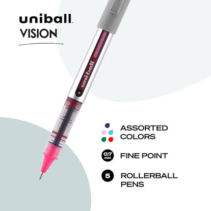 Rollerball Pen, Nonrefillable, 0.7 mm, 5/PK, BE/GN/PK/RD/PE