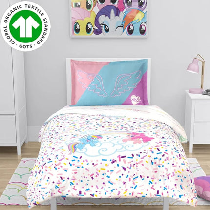 Juego de ropa de cama de algodón orgánico supersuave My Little Pony Unicorn de Franco con funda de edredón y funda de almohada, tamaño doble de 2 piezas (producto con licencia oficial)