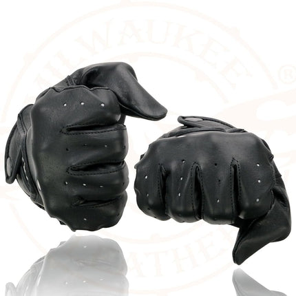 Milwaukee Leather Men's Perforated Gloves with Button Closure (Black, Medium)