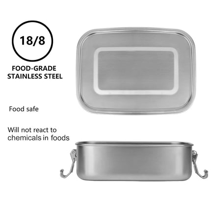 Stainless Steel Lunch Box - 800ml, Eco & Recyclable Food Container, Leakproof & Dishwasher Safe, BPA Free, On-The-Go Eating Design for Adults & Teens
