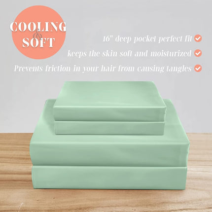 Elegant Comfort Luxurious 4-Piece Silky Satin Sheet Set, Skin and Hair Friendly, Wrinkle, Fade, Stain Resistant with Deep Pockets Fitted Sheet, Cooling Soft Satin Sheet Set, Queen, Mint Green
