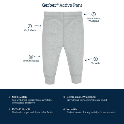 Gerber Baby-Girls Paquete múltiple de pantalones activos, rosa/negro/gris, 18 meses