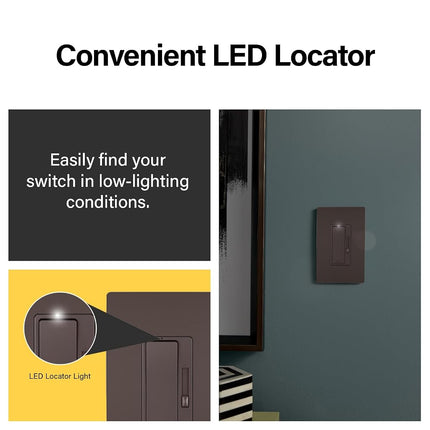 Legrand Radiant RH453PDBCCV6 450W Preset Decorator Rocker Dimmer Light Switch with Locator Light for Dimmable LED and CFL Bulbs, Single Pole/3-Way, Dark Bronze (1 Count)