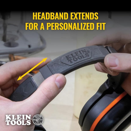 Klein Tools 60613 Behind-the-Head Earmuffs, 25dB Hearing Protection, Adjustable Headband, for Construction, Manufacturing, Maintenance, Woodworking