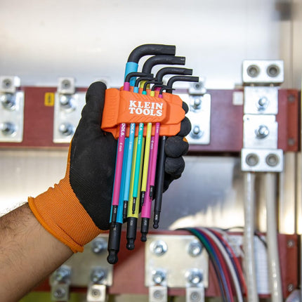 KLEIN TOOLS BLS9M 9-Piece Metric Ball End Hex Key Caddy Set, Color-Coded L Style, Extra-Long, Heat-Treated, 1.5 to 10 mm