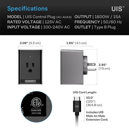 AC Infinity UIS Control Plug, Socket Adapter to Connect UIS Smart Controllers to Outlet Devices