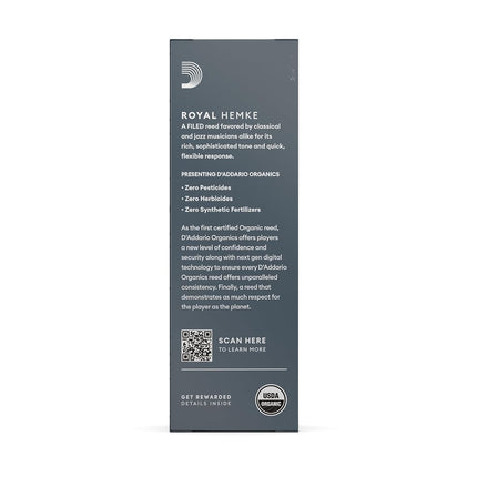 D'Addario Organic Royal Hemke Baritone Saxophone Reeds, Strength 4.0, 5-pack