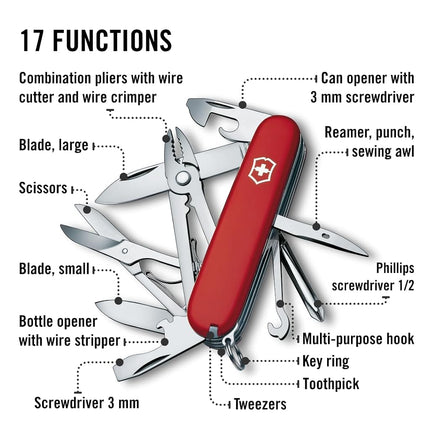 Victorinox Swiss Army Pocket Knife Deluxe Tinker with 17 Functions, Red