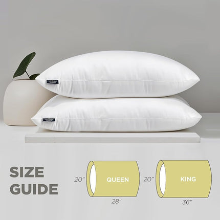 Farm To Home 100% Organic Cotton Bed Pillows King Size Set of 2 - Down Alternative Hotel Quality White Bedding for Back and Side Sleepers,20"x36"
