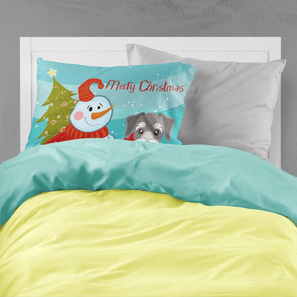 Caroline's Treasures BB1826PILLOWCASE Snowman with Schnauzer Fabric Standard Pillowcase, Large, Multicolor