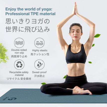 Alfombrilla de yoga Gruper TPE, alfombrilla de yoga profesional ecológica antideslizante con correa de transporte, alfombrilla de entrenamiento para yoga, pilates y ejercicios de suelo (azul gris + negro, grosor de 8 mm (3/10 pulgadas))