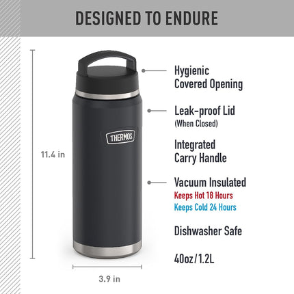 THERMOS ICON Series by Stainless Steel Water Bottle with Screw Top Lid, 40 Ounce, Granite