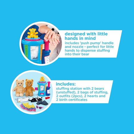 Casdon Build-A-Bear Workshop Stuffing Station - At-Home Build-A-Bear Stuffing Station with 2 x 9 Inch (22.9cm) Mini Bears - Pretend Play Toy for Children Aged 3+