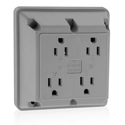 Leviton 15 Amp, 125 Volt, Industrial Series Extra Heavy Duty Grade, 4-in-1 Receptacle, Straight Blade, Grounding, Gray, 1254-GY