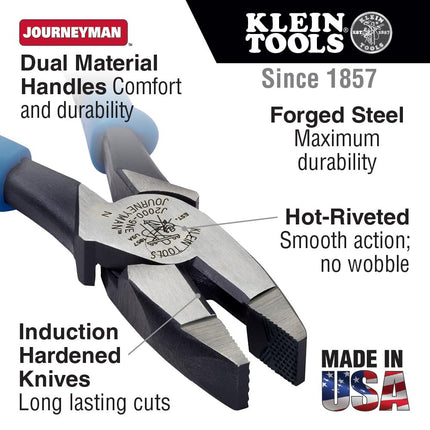Side Cutter Linemans Pliers, High Leverage 23 cm Pliers Cut ACSR, Screws, Nails, Wire Klein Tools J2000-9NE