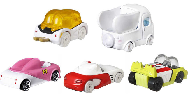 Hot Wheels Hello Kitty and Friends DieCast CHARACTER CARS Set of 5 Car Models - Keroppi Gudetama Cinnamoroll My Melody - Scale 1:64 - Length 5 cm