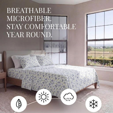 4 Piece California King Bedding Sheet Set (Light Blue Floral) - Sleep Better Than Ever with These Ultra-Soft & Cooling Bed Sheets for Your Cal King Size Bed - Deep Pocket Fits 16" Mattress