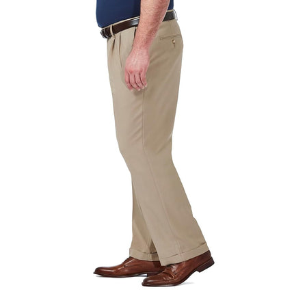 Haggar Men's Premium Comfort Classic Fit Pleat Front Pant Reg. and Big & Tall Sizes Dress, Medium Khaki Bt, 54W x 30L