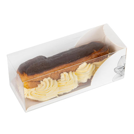 Restaurantware-7 Inch x 2.5 Inch Clear Dessert Boxes, 100 White Paper Sleeve Transparent Candy Boxes - Lotus Accent, No Grease Lining, Clear Plastic Clear Favor Boxes, Crack Resistant, Disposable