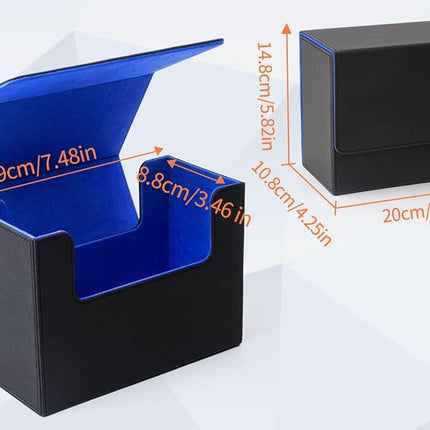 AWESOPAL Premium Graded Card Storage Box, PU Leather Case for PSA BGS Slabs, Toploader Holder for Trading & Sports Cards Fits 3” x 4” Rigid Cards (Black&Blue)