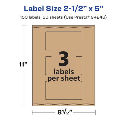 Étiquettes Avery Kraft Marron Rectangulaires avec Sure Feed, 6,35 x 12,7 cm, 150 Étiquettes Kraft Marron, Impression Bord à Bord, Compatibles Imprimantes Laser/Jet d'Encre