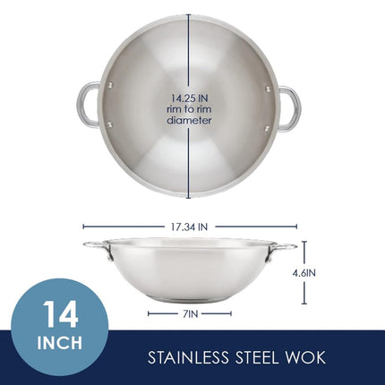 Rachael Ray Sartén Wok/Saltear Profesional de Acero Inoxidable, Compatible con Todas las Encimeras, Apto para Inducción, Apto para Lavavajillas y Utensilios Metálicos, 35.5 cm - Acero Inoxidable