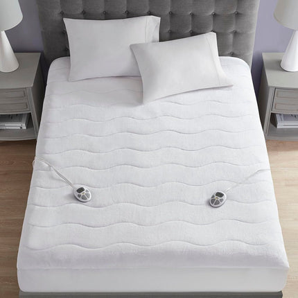 Protector de colchón térmico de felpa Serta - Calentador de cama eléctrico con doble control, 10 configuraciones de calor, temporizador de apagado automático - Protector de colchón eléctrico lavable a máquina, certificación ETL, King, blanco