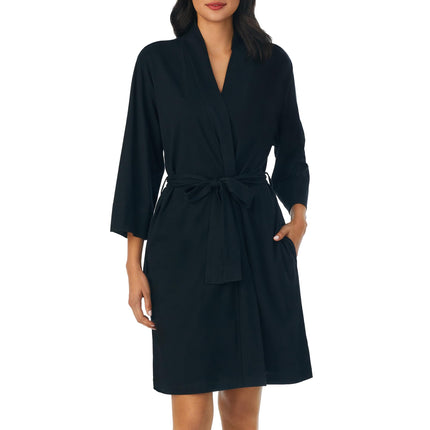 Nautica Women's 100% Cotton Jersey Robe, Black, 1X