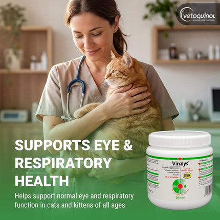 Vetoquinol Viralys Daily L-Lysine Powder for Cats and Kittens, Fish Flavored Lysine Supplement for Cats and Kittens to Support Immune Health, Normal Eye Function and Respiratory Health, 100gm