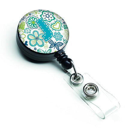 Caroline's Treasures Letter J Flowers & Butterflies Teal Blue Retractable Badge Reel, Multicolor (CJ2006-JBR)