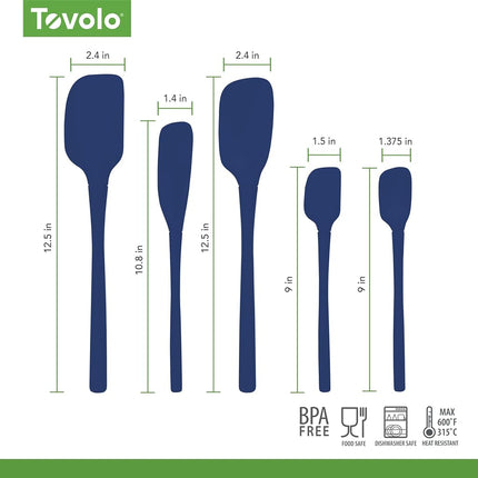 Tovolo Flex-Core All-Silicone Set of 5 Spatulas (Deep Indigo) - Kitchen Utensils & Gadgets Essential for Baking, Cooking, Grilling, Apartment, & New Home/BPA-Free & Dishwasher-Safe