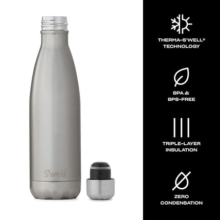 S'well SWB-Slvr07 Insulated Thermal Drinking Bottle, 500 ml, Silver Lining